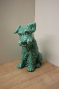 A large Sylvac terrier dog study, model number 1380, in green matt finish, measures 28cm tall.