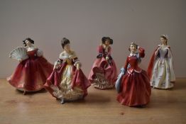 A group of five Royal Doulton bone china figurines comprising 'Bess' HN 2002, 'Blithe Morning' HN