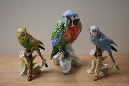 A group of three Goebel porcelain bird studies comprising a Parrot study model number CV 79