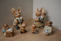 A group of six Pendelfin rabbit studies to include 'Boswell', 'Angelo, 'Barney', 'Clanger', '