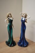 Two Leonardo Collection 'Sophistication' series resin figurines depicting a lady in blue and another