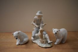 Two Lladro porcelain animal studies, 'Attentive Polar Bear' model number 1207 and 'Seated Polar