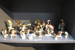 A group of eighteen Goebel porcelain bird studies to include flamingos, sparrows, herons and