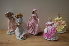 A group of five Leonardo collection porcelain figurines two named 'Samantha', 'Vanessa', largest