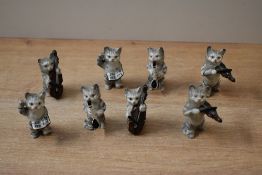 Two Beswick Pottery four-piece cat bands comprising saxophonist, violinist, singer and double bass