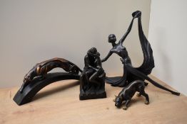 A group of four 20th century studies to include a resin 'The Kiss' by Auguste Rodin having signature