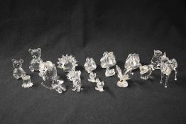A group of eighteen Swarovski Crystal animal studies to include teddy bears, swans, elephants and