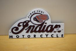 A painted cast Indian Motorcycles Since 1901 wall plaque