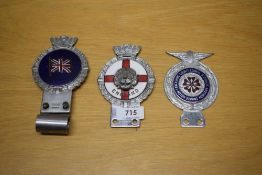 Three grill badges including Lancashire County Council Motor Driving Advisory School