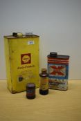 Three tins and a bottle of motoring products. Shell Anti Freeze, Red X, Chemico Grinding Paste,