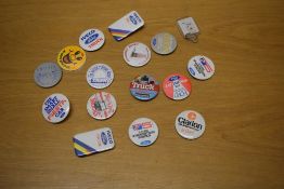 A collection of pin badges inc, Sierra, Fiesta, Orion, Iveco Trucks etc