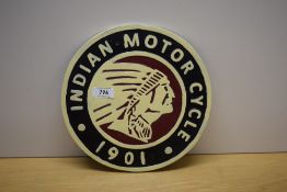 An Indian Motorcycles 1901 round cast wall plaque