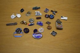 A Collection od small pin badges icluding Harley Davidson, Triumph, Leyland etc
