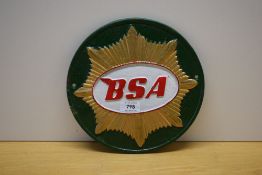 A round cast wall plaque for BSA 24cm