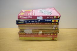 Nine Haynes Owners Workshop Manuals for Datsun, Toyota and Honda