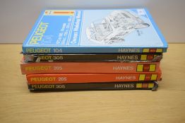 Five Haynes Owners Workshop Manuals for Peugeot 104, 205, and 305