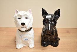 Two 20th-century Royal Adderly bone china Scotch Whisky decanters, to feature a black Scottish