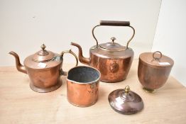 A selection of late 19th to early 20th-century copper and brassware, to include two stove top