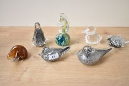 A quantity of 20th-century studio glass paperweights, to include a selection of Murano-style birds