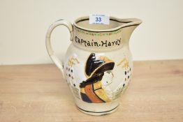 An early 19th-century Prattware pottery pitcher, commemorating Admiral Nelson (1758-1805) and