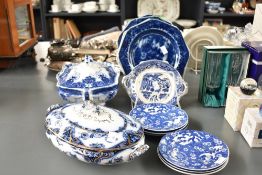 A small quantity of 19th-century blue and white transferware, to feature a Hawksley S.H and Sons