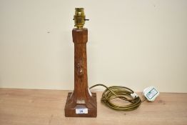 Though to be mid 20th-century Robert 'Mouseman' Thompson (1876-1955) of Kilburn oak table lamp base,