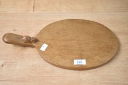 A 20th-century Robert 'Mouseman' Thompson (1876-1955) of Kilburn oak cheese board, of oval-form, ha