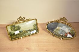 Thought to be two small early to mid 20th-century Italian-style framed pastoral paintings, featuring