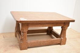 A 20th-century Robert 'Mouseman' Thompson (1876-1955) of Kilburn light oak footstool, having a