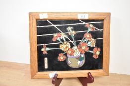A mid 20th-century framed R.B. Warne polychrome enamelled copper 'Godistencism' panel, featuring a