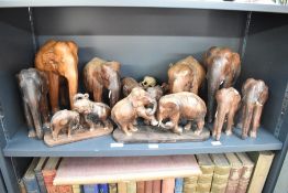 A selection of 20th-century African Art hand carved hardwood elephant sculptures, featuring a