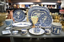 A large selection of 19th to early 20th-century blue and white transfer tableware, to feature a