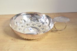 A large silver plated presentation taste du vin, of traditional form having '? notre doyen le