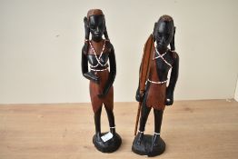 Two 20th-century African Tribal Art hand carved hardwood Maasai female and male warrior