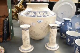 A large late 20th-century Wedgwood Interiors earthenware vase, featuring a delicate blue floral