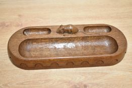 Thought to be early 20th-century Robert 'Mouseman' Thompson (1876-1955) of Kilburn oak desk tidy, of