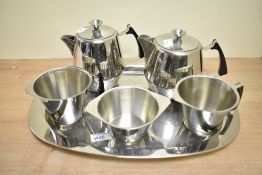 A set of mid 20th-century Swan Brand stainless steel 'Westbury' coffee and tea service, featuring