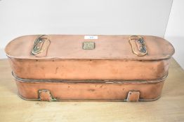 A late 19th-century copper tiered fish kettle, with foldable stand, marked ' Gardner of Edinburgh'