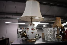 A mid 20th-century Royal Albert bone china 'Old Country Rose' table lamp, of a classical urn-