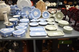 A large quantity of 20th-century Wedgwood Green and blue Jasperware pottery, featuring