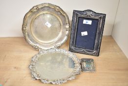 A small quantity of Silver and silver plate ware, to feature an ornate Silver frame, marked