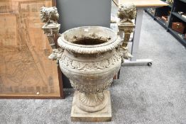 A large 19th-century Neoclassical-style bronze garden urn, of Campana form with a bell-shaped