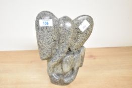 A contemporary hardstone abstract elephant and calf sculpture, unmarked, approximately 20cm,
