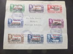 FALKLAND ISLAND DEPENDENCIES 1944 SET OF 8 GVI VALUES ON COVER FROM GRAHAMLAND - STANLEY Fine