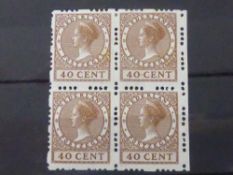 NETHERLANDS 1925 WILHELMINA 40c IN MNH BLOCK OF 4 WITH SYNCOPATED PERFORATIONS 40c Wilhelmina,