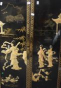 A pair of 20th Century Chinese lacquered panels with mother of pearl and golden ink, depicting women