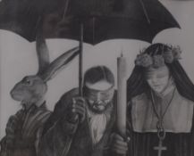 Measkerville-Muscutt (Contemporary) Surrealist Graphite on paper composition 'Whilst Uncle Arthur