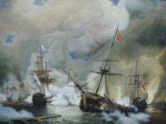 A 20th Century oil on canvas, depicting an 18th/19th century Naval battle at sea, unsigned or