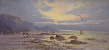 Sidney Yates Johnson (British 1890-1926) Oil on canvas, a seascape in evening light with figures and