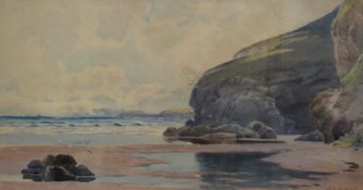 Phillip Osment (British 1861 - 1947) Watercolour, a beach scene at low tide, signed lower right,